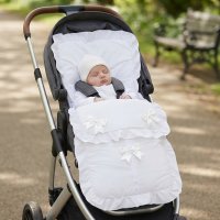 Plain White/White Footmuff/Cosytoes With Large Bows & Lace